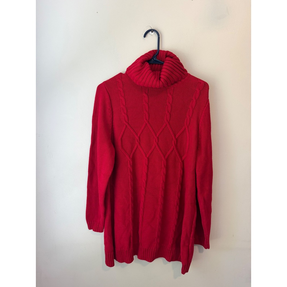 Susan Graver Red Cable Knit Turtleneck Sweater Womens XL Long Sleeve Tunic